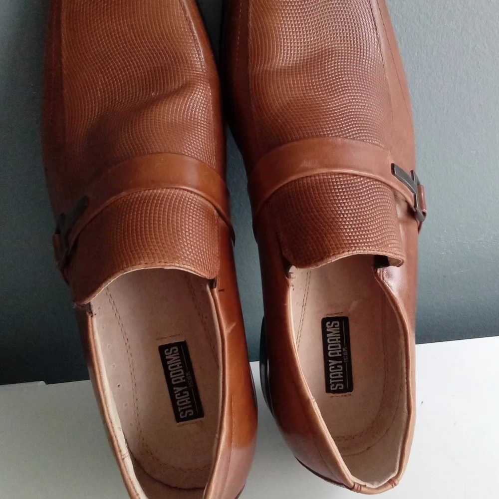 Stacy Adams Mens Cognac Brown Textured Square Toe Slip On‎ Loafers Dress Shoes